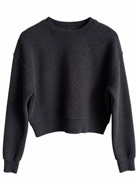 Frank and Oak Black Ribbed Texture Cotton-Mix Crewneck Sweatshirt Size S